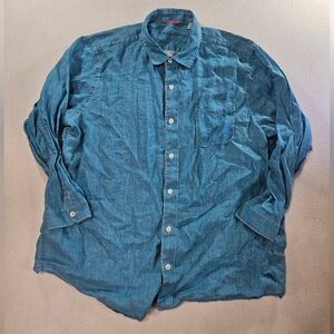 Tommy Bahama Linen Shirt 2XLT Blue Button Up Long Sleeve